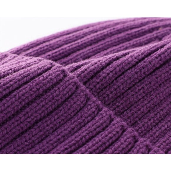 Fleece Line Purple Cuffed Hat Men Women Knitted Winter Wool Beanies Skull Cap - Picture 6 of 6
